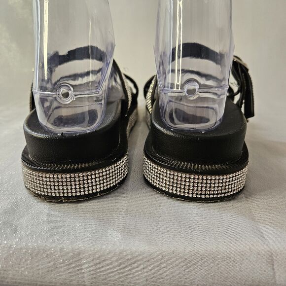 GLAM black Rhinestone Strap Platform Sandals Sz 7 - Picture 3 of 5